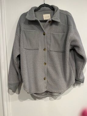 American Eagle Light Gray Sherpa-Lined Button Jacket
